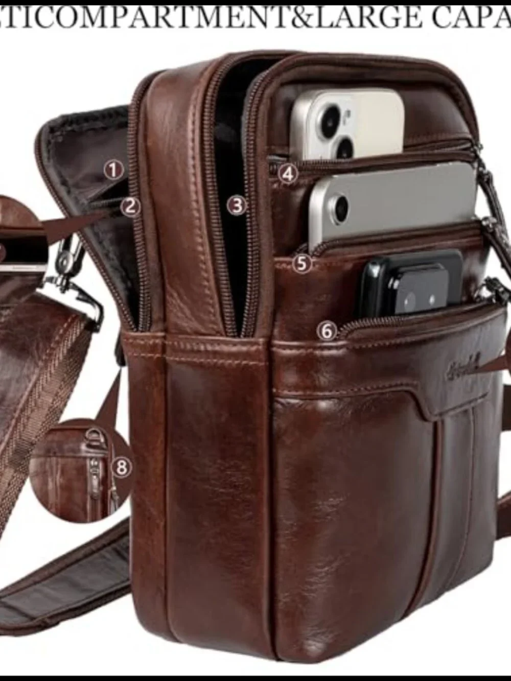 Leather Messenger Bag for Men, Small Sling Shoulder Bag, Crossbody Man Purse